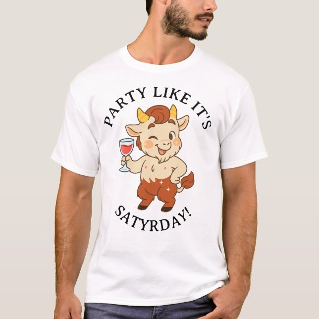 Camiseta Festa como é Satyrday Cute Wine Satyr Mythology (Frente)