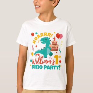 Camiseta Festa de 1º Aniversário Dino Colorida Simples