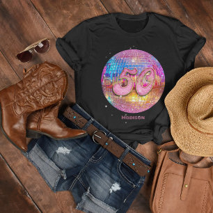 Camiseta Festa de 50 Anos de Idade Dourado Rosa Brilho Bola