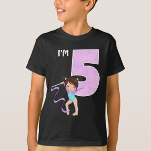 Camiseta Festa de 5 anos de ginasta de 5 anos de idade femi