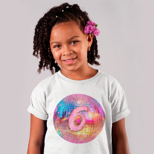 Camiseta Festa de 6 anos Bola de Discoteca Brilho Dourado R