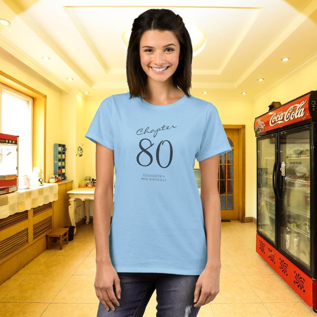 Camiseta Festa de aniversário 80 Cinza Script Azul (Criador carregado)