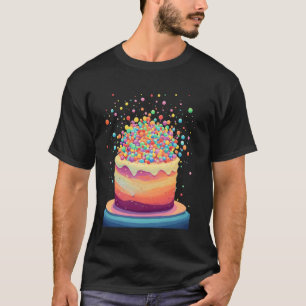 Camiseta Festa de Aniversário Celebração Bolo Colorido