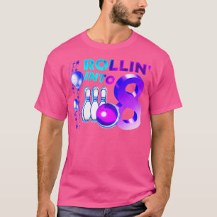 Camiseta Festa de aniversário Da boliche 8º Rollin Para 8 A