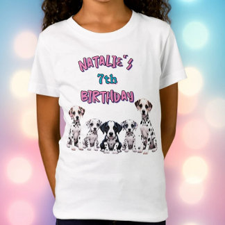 Camiseta Festa de Aniversário da Menina com Filhote de Dálm