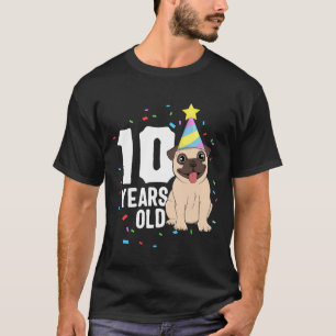Camiseta Festa de Aniversário de 10 Anos Pug Amante de Cães