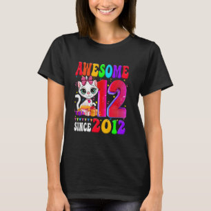 Camiseta Festa de Aniversário de 12 Anos Menina Gato Fofo 1