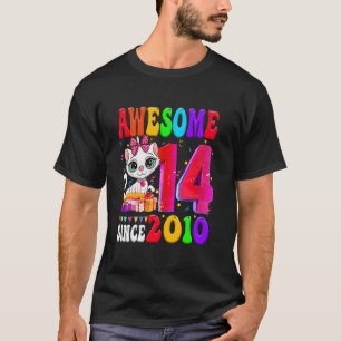 Camiseta Festa de Aniversário de 14 Anos Menina Gato fofo 1