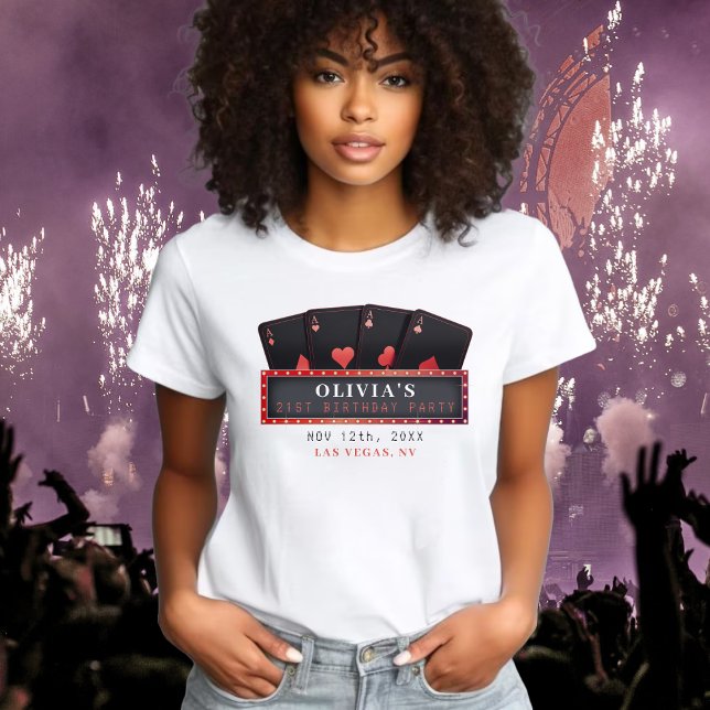 Camiseta Festa de Aniversário de 21 Anos Poker Aces Vermelh (Poker Aces Red & Black 21st Birthday Party T-Shirt
)