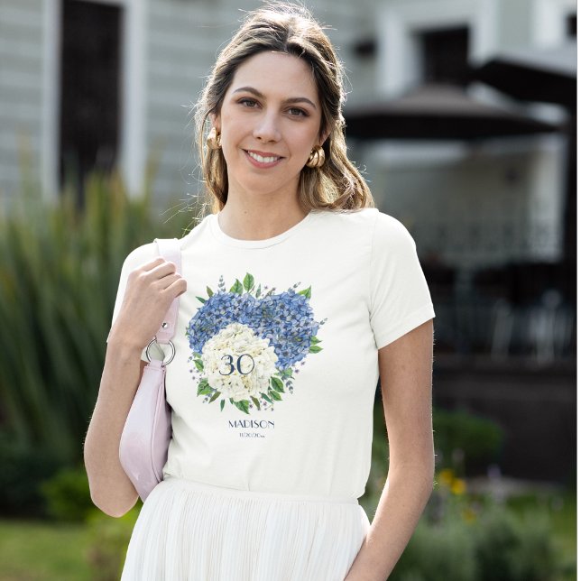 Camiseta Festa de aniversário de 30 anos de Hydrangeas Azul (Criador carregado)