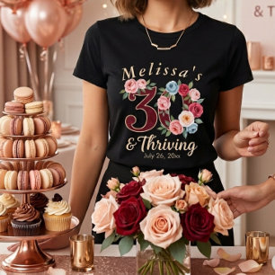 Camiseta  festa de aniversário de 30 anos floral chique 