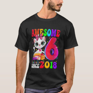 Camiseta Festa de Aniversário de 6 Anos Menina Gato Fofo 6 