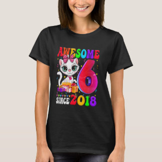 Camiseta Festa de Aniversário de 6 Anos Menina Gato Fofo 6 