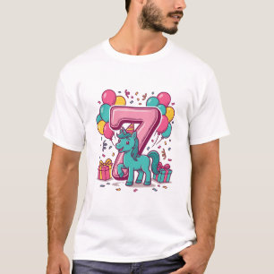 Camiseta Festa de Aniversário de 7 anos do Cavalo Design de