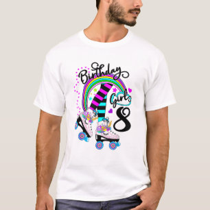 Camiseta Festa de Aniversário de 8º Unicórnio de Patins par