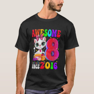 Camiseta Festa de Aniversário de 8 Anos Menina Gato Fofo 8