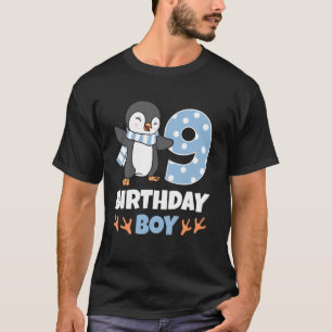 Camiseta Festa de Aniversário de 9 Anos do Menino Pinguim T