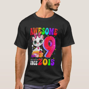 Camiseta Festa de aniversário de 9 anos menina Gato fofo 9