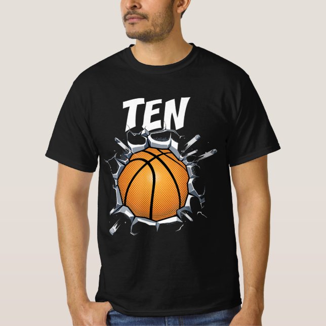 Camiseta festa de aniversário de basquete 10 anos (Frente)