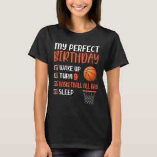 Camiseta festa de aniversário de basquetebol de 9 anos, 9º