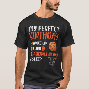 Camiseta festa de aniversário de basquetebol de 9 anos, 9º