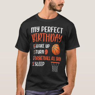 Camiseta festa de aniversário de basquetebol de 9 anos, 9º 