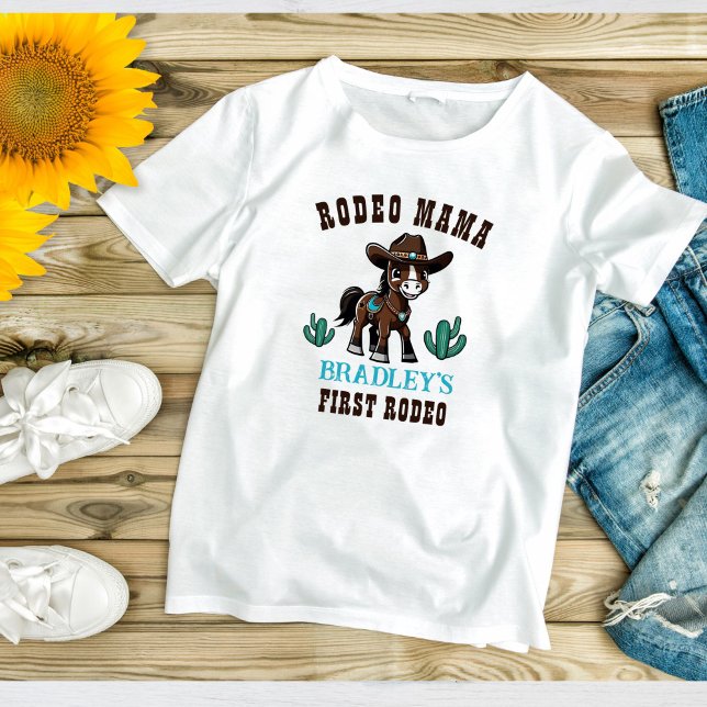 Camiseta Festa de aniversário de cowboy da Rodeo (Rodeo mama cowboys first rodeo birthday party t-shirt matching family photoshoot shirt photo props)