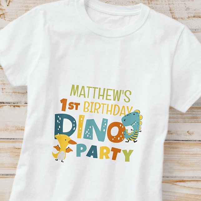 Camiseta Festa de aniversário de Dino Dinossaur Moderno e B (Criador carregado)