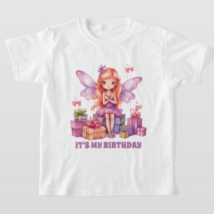 Camiseta Festa de aniversário de fada de uma garota bonita