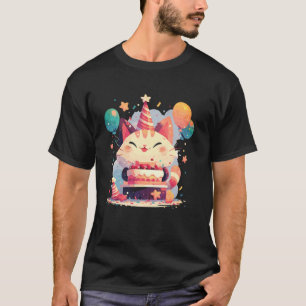 Camiseta Festa de Aniversário de Felino Fofa Bolo de Aniver