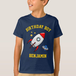 Camiseta Festa de Aniversário de Foguete no Espaço Sideral