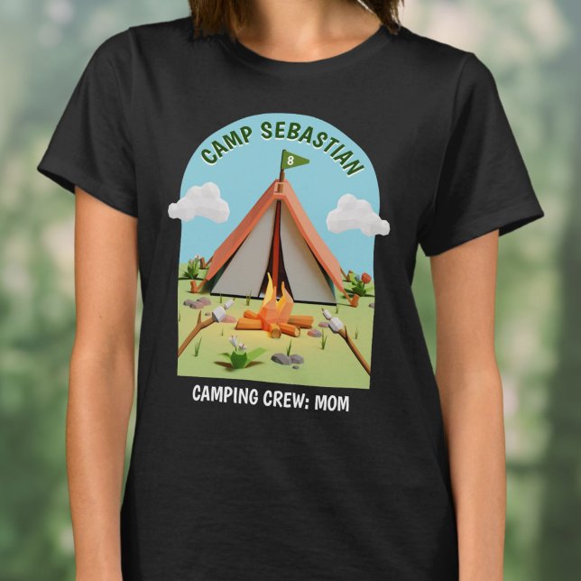 Camiseta Festa de aniversário de Mãe do Pessoal de Campanha (Outdoor Campfire Camping Crew Mom Birthday Party T-Shirt)