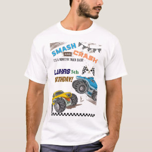 Camiseta Festa de Aniversário de Menino de Caminhões Monstr