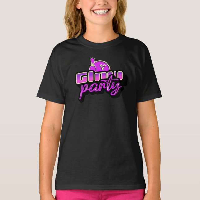 Camiseta Festa de Aniversário de Neon Bowling Party Bash (Frente)