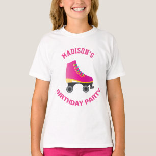 Camiseta Festa de Aniversário de Patinação Sobre Rodas Rosa