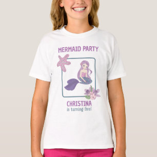 Camiseta Festa de aniversário de Sereia de Garota Roxa Teal