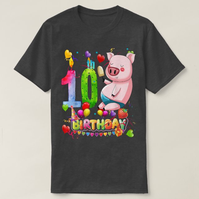 Camiseta Festa de aniversário De Suíno De 10 Anos Menino De (Frente do Design)