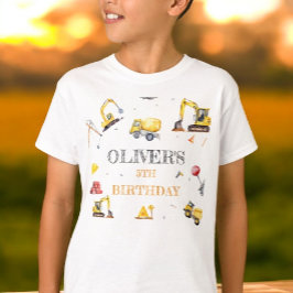 Camiseta Festa de aniversário de Tema Amarelo de Construção