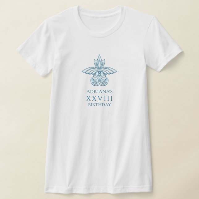 Camiseta Festa de aniversário de toga grega com elemento az (Postura )