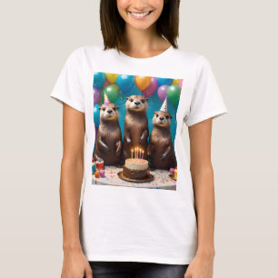 Camiseta Festa de Aniversário de Trigêmeos de Lontra,