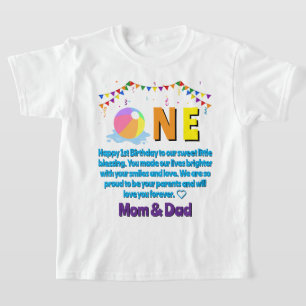 Camiseta Festa de Aniversário de Um Ano com Tema de Piscina