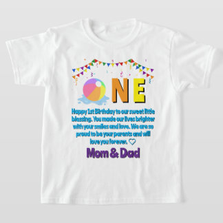 Camiseta Festa de Aniversário de Um Ano com Tema de Piscina