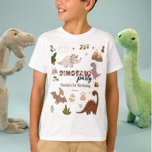 Camiseta Festa de Aniversário Dinossauro Fofo Neutro em Aqu