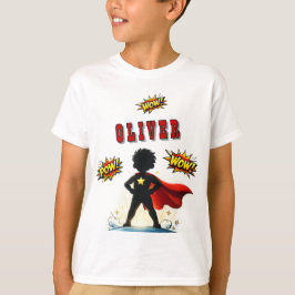 Camiseta Festa de Aniversário do Nome do Menino Super-Herói