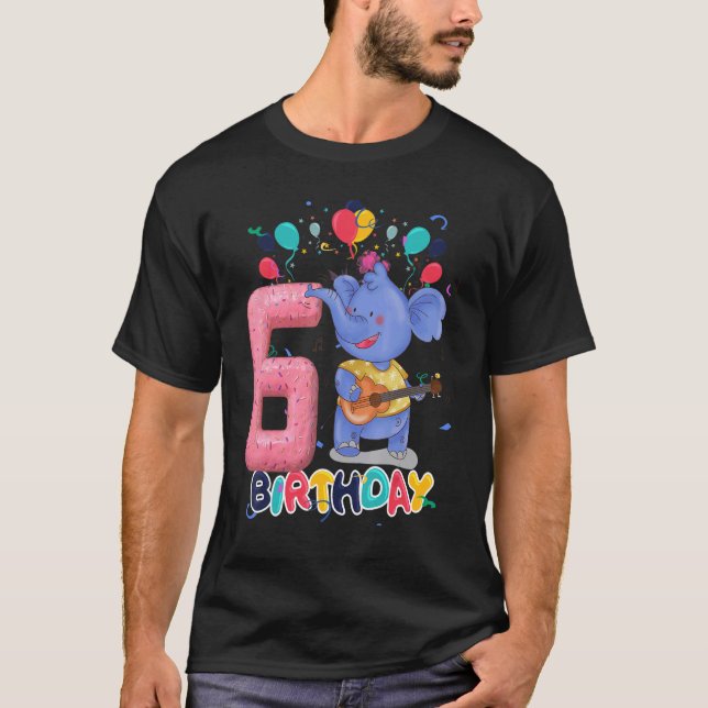 Camiseta Festa de aniversário Elefante De Crianças De 6 Ano (Frente)