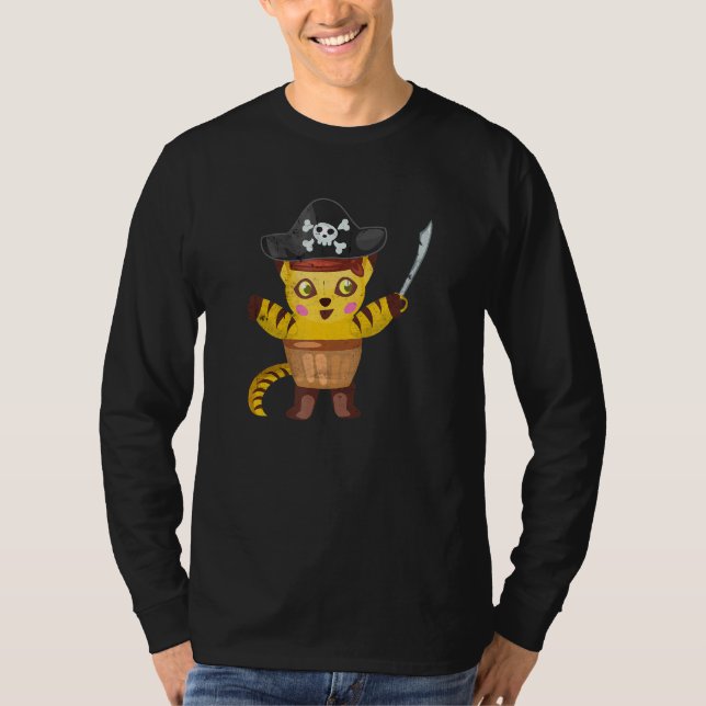 Camiseta Festa de aniversário Engraçado de Pirata de Gato (Frente)