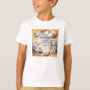 Camiseta Festa de aniversário Espacial Primeira Viagem Em T