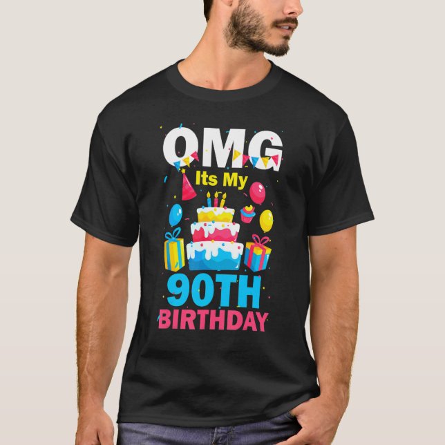 Camiseta festa de aniversário Feliz Birthda, 90 Feliz de OM (Frente)