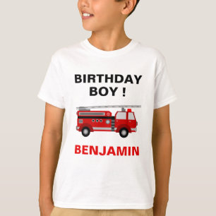 Camiseta Festa de Aniversário Infantil Caminhão de Bombeiro