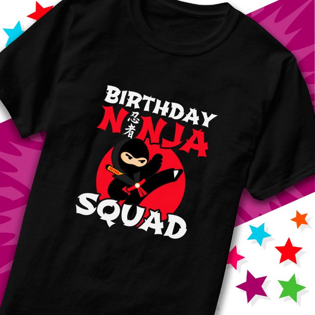 Camiseta Festa de aniversário Ninja Tema Birthday Ninja Squ (Criador carregado)